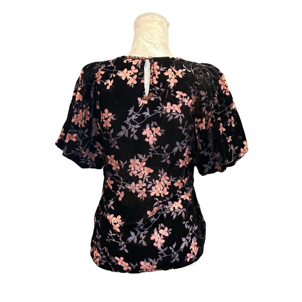 Black Floral Burnout Velvet Top Sheer Panel Flutter Sleeve Dark Romantic S - Picture 3 of 16